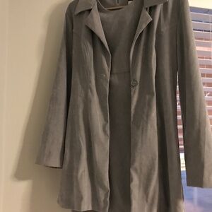 2 pc Faux Suede Office Coat Sleeveless Dress Size 9 Dove Gray